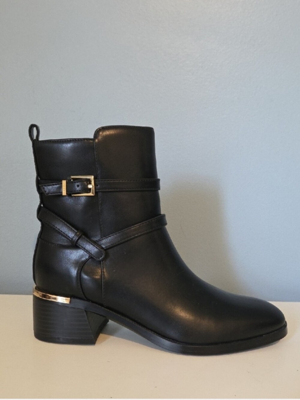 Calvin Klein Classic Black Ankle Boot with Metallic Heel Accent Size 7 - Picture 2 of 11
